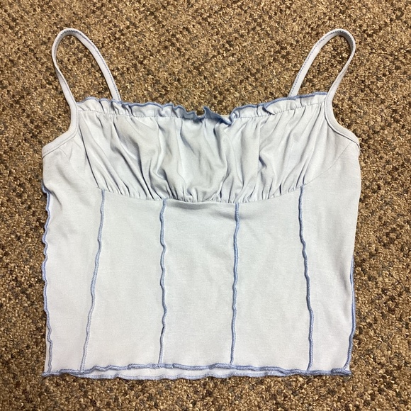 SHEIN Baby Blue Ruched Spaghetti Strap Crop Tank Top * Size Juniors Small - Picture 1 of 6